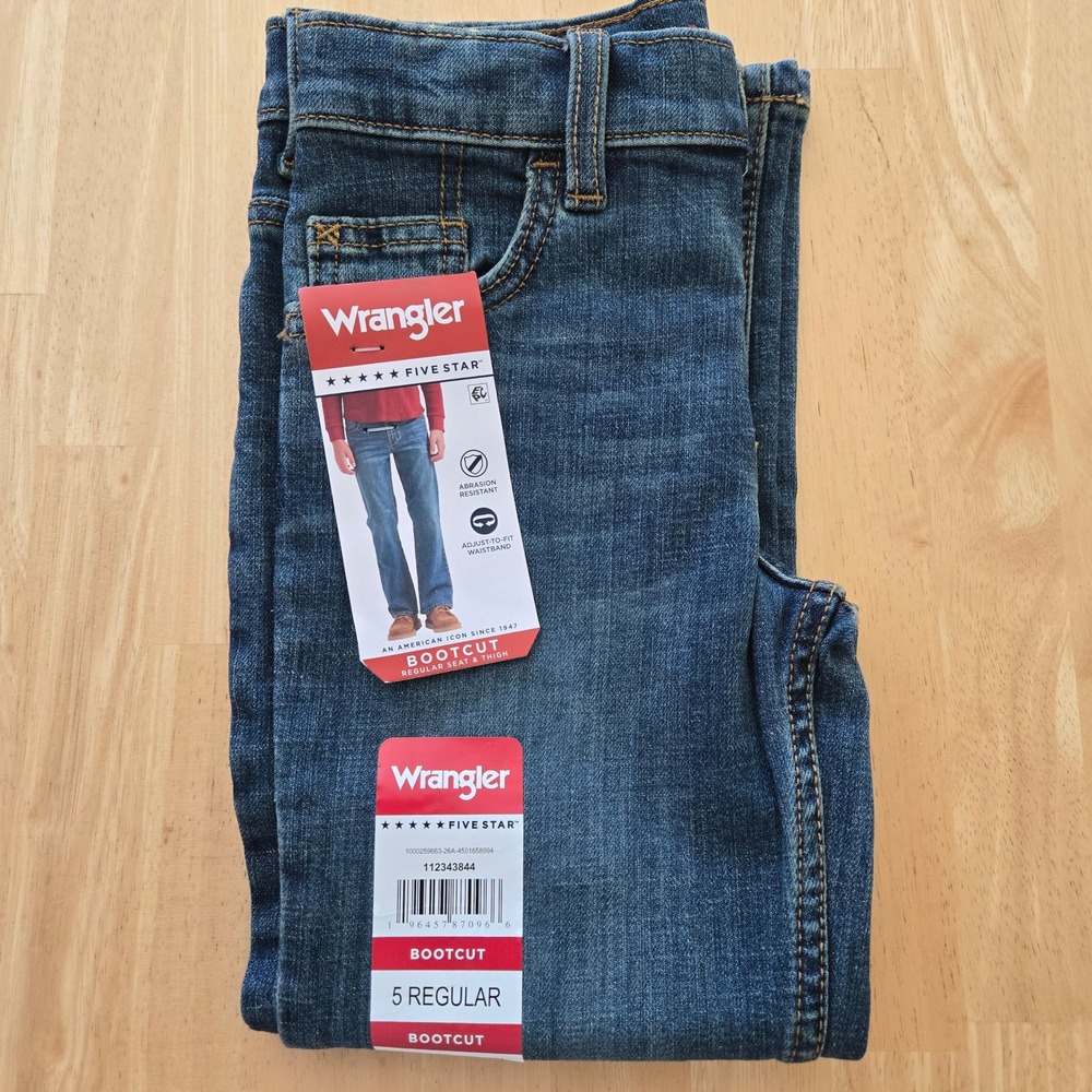 Wrangler Boys Five Star Bootcut Jeans Medium Wash Adjust-to-Fit Size 5 Regular